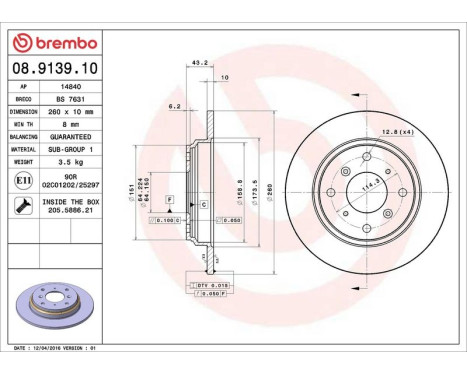 Bromsskiva 08.9139.10 Brembo, bild 4