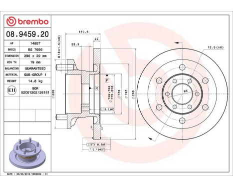Bromsskiva 08.9459.20 Brembo, bild 3