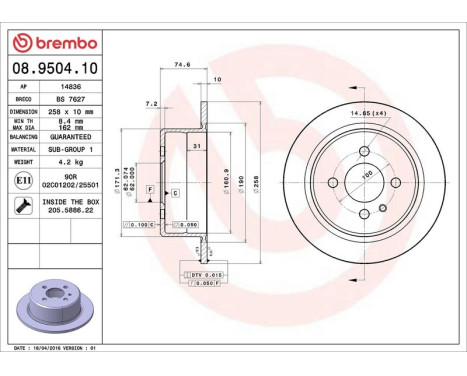Bromsskiva 08.9504.10 Brembo, bild 4