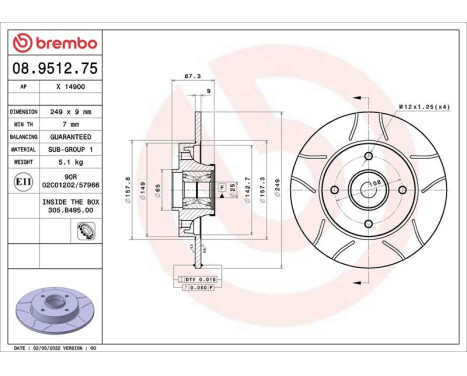 Bromsskiva 08.9512.75 Brembo, bild 2
