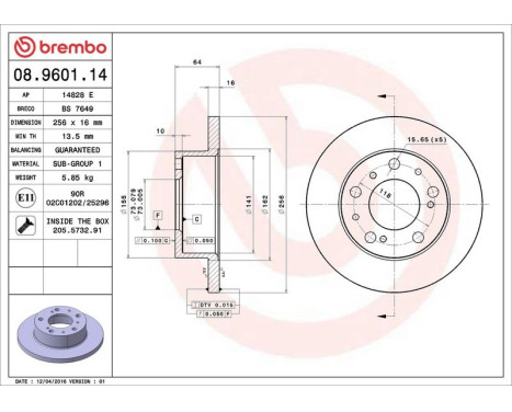 Bromsskiva 08.9601.14 Brembo, bild 4