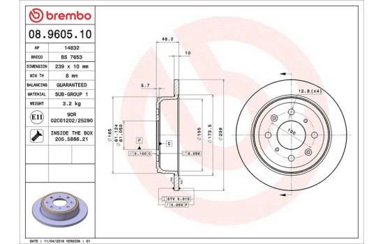 Bromsskiva 08.9605.10 Brembo, bild 4