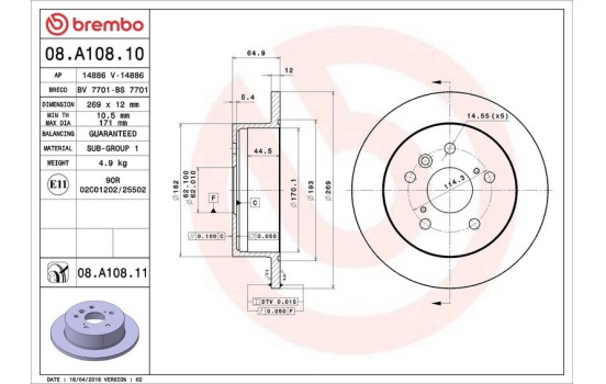 Bromsskiva 08.A108.10 Brembo, bild 3
