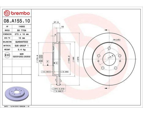 Bromsskiva 08.A155.10 Brembo, bild 3