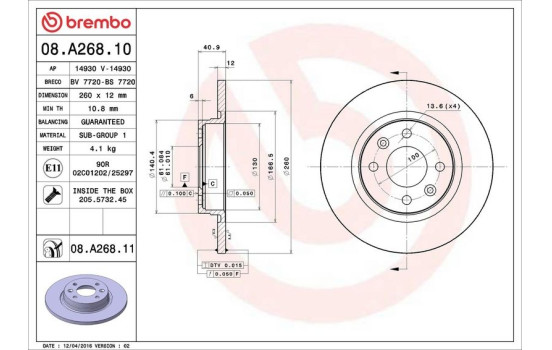 Bromsskiva 08.A268.10 Brembo, bild 3