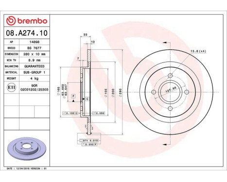 Bromsskiva 08.A274.10 Brembo, bild 3