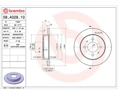 Bromsskiva 08.A328.10 Brembo, bild 3
