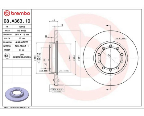 Bromsskiva 08.A363.10 Brembo, bild 3