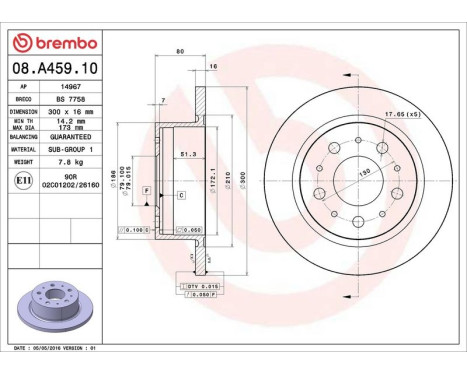 Bromsskiva 08.A459.10 Brembo, bild 3