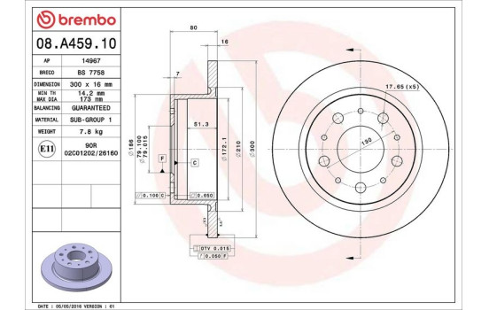 Bromsskiva 08.A459.10 Brembo, bild 3