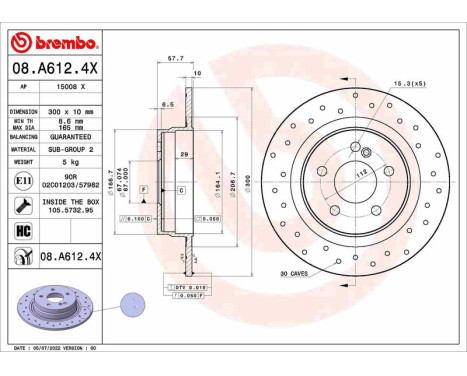 Bromsskiva 08.A612.4X Brembo