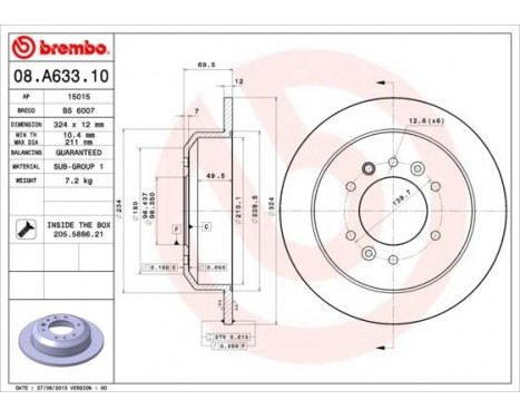 Bromsskiva 08.A633.10 Brembo, bild 2