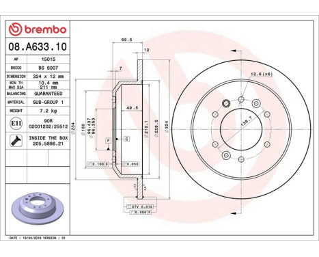 Bromsskiva 08.A633.10 Brembo, bild 3