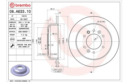 Bromsskiva 08.A633.10 Brembo, bild 3
