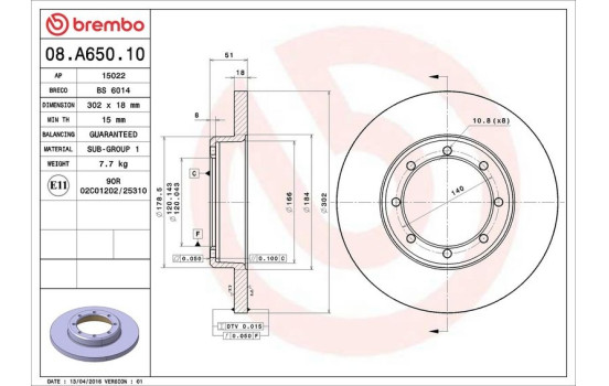 Bromsskiva 08.A650.10 Brembo, bild 3