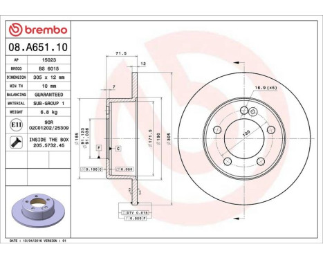 Bromsskiva 08.A651.10 Brembo, bild 3