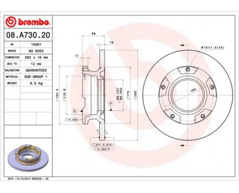 Bromsskiva 08.A730.20 Brembo, bild 2