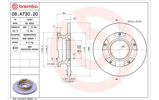 Bromsskiva 08.A730.20 Brembo, bild 3