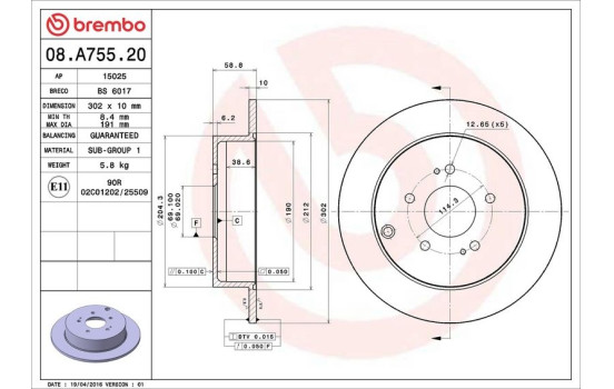Bromsskiva 08.A755.20 Brembo, bild 3