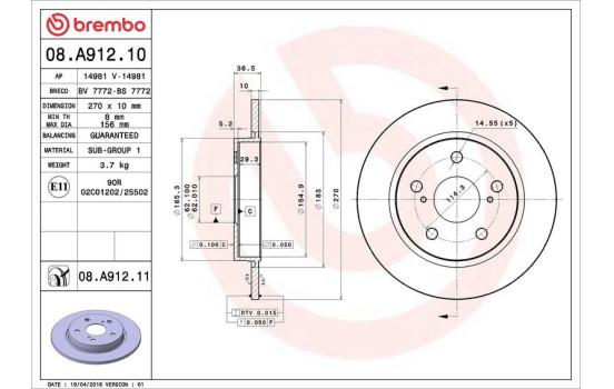 Bromsskiva 08.A912.10 Brembo, bild 3