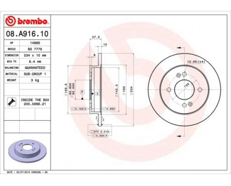 Bromsskiva 08.A916.10 Brembo, bild 2