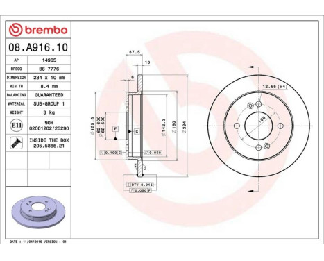Bromsskiva 08.A916.10 Brembo, bild 3