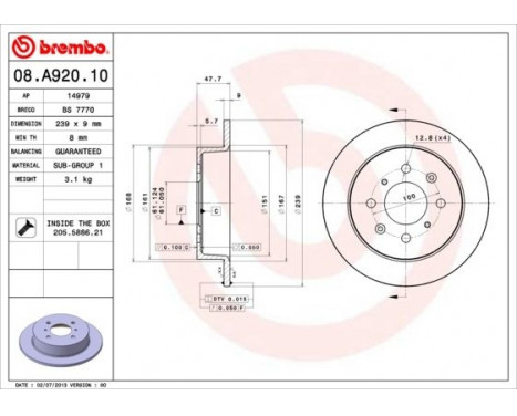 Bromsskiva 08.A920.10 Brembo, bild 2