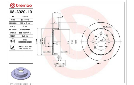 Bromsskiva 08.A920.10 Brembo, bild 3