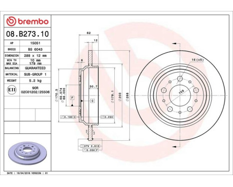 Bromsskiva 08.B273.10 Brembo, bild 3