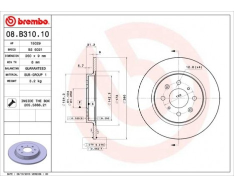 Bromsskiva 08.B310.10 Brembo, bild 2