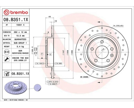 Bromsskiva 08.B351.1X Brembo, bild 2