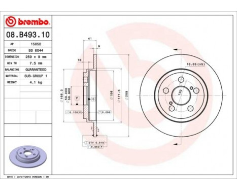 Bromsskiva 08.B493.10 Brembo, bild 2