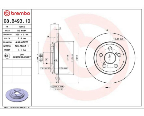 Bromsskiva 08.B493.10 Brembo, bild 3