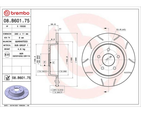 Bromsskiva 08.B601.75 Brembo, bild 2