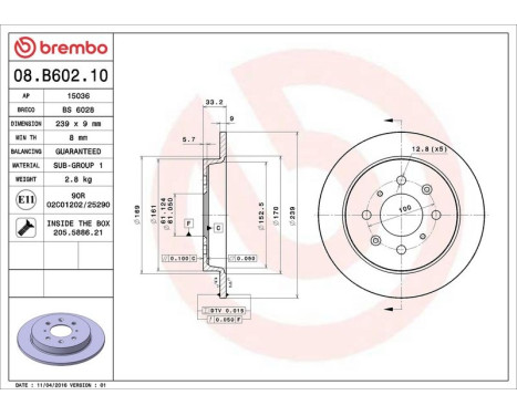 Bromsskiva 08.B602.10 Brembo, bild 3