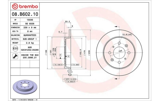 Bromsskiva 08.B602.10 Brembo, bild 3