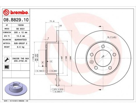 Bromsskiva 08.B829.10 Brembo, bild 2