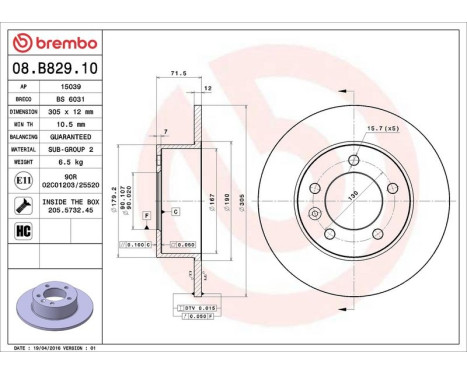 Bromsskiva 08.B829.10 Brembo, bild 3