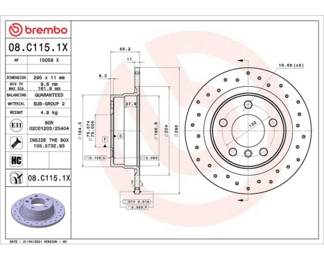 Bromsskiva 08.C115.1X Brembo, bild 2