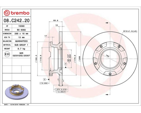 Bromsskiva 08.C242.20 Brembo, bild 3