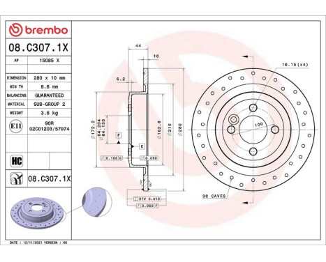 Bromsskiva 08.C307.1X Brembo