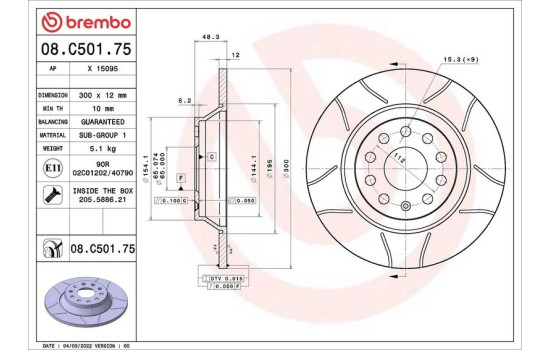 Bromsskiva 08.C501.75 Brembo