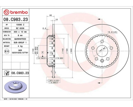 Bromsskiva 08.C983.23 Brembo, bild 2
