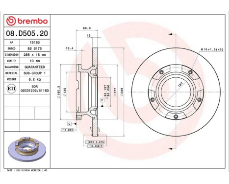 Bromsskiva 08.D505.20 Brembo, bild 2