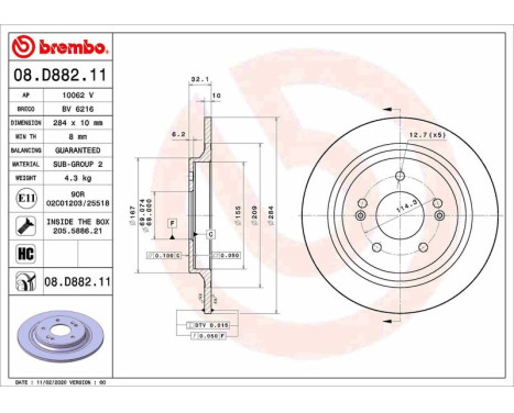 Bromsskiva 08.D882.11 Brembo