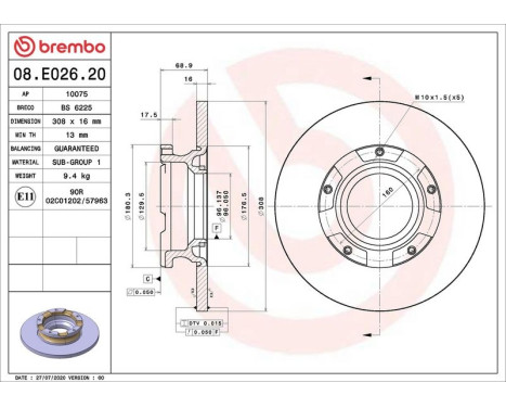 Bromsskiva 08.E026.20 Brembo