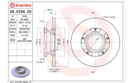 Bromsskiva 08.E026.20 Brembo