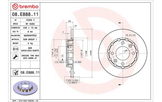 Bromsskiva 08.E888.11 Brembo