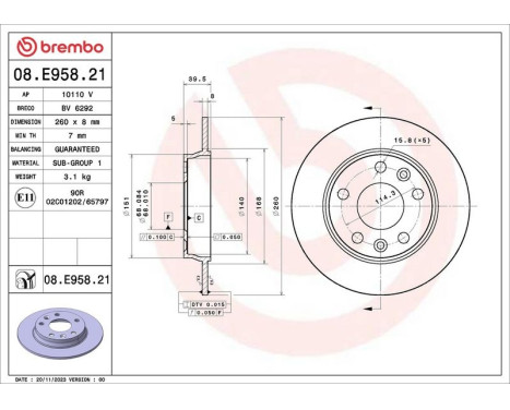Bromsskiva 08.E958.21 Brembo