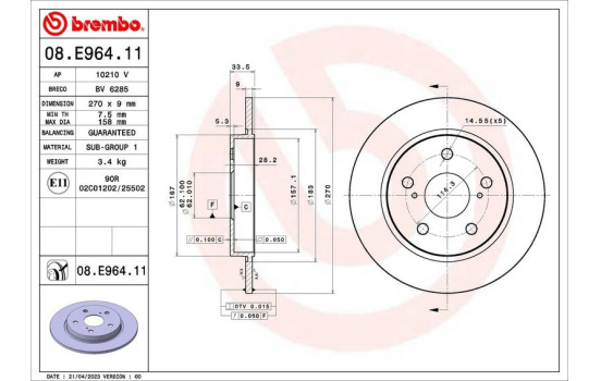 Bromsskiva 08.E964.11 Brembo, bild 4